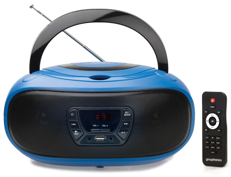 Image of Grouptronics Gtcdr-501 Blue Portable Boombox Cd Player With Radio, Usb, Mp3, And Aux For Smartphones And Tablets