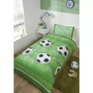 Image of Football Shoot Goal Soccer Kids Boys Single Duvet Quilt Cover Bedding Set Green