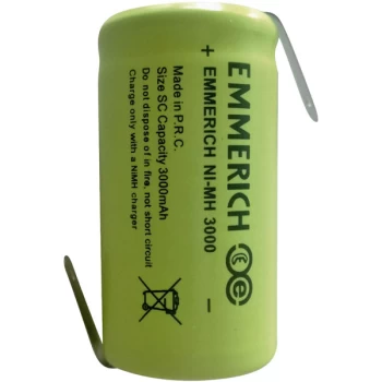 Image of Emmerich SC3000 NiMH Sub-C Size 1.2V 3000mAh Rechargeable Battery ...