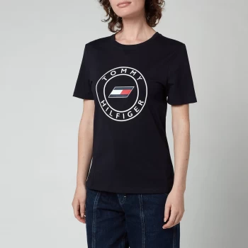 Image of Tommy Sport Womens Slim Round Graphic Crew Neck T-Shirt - Desert Sky - XS