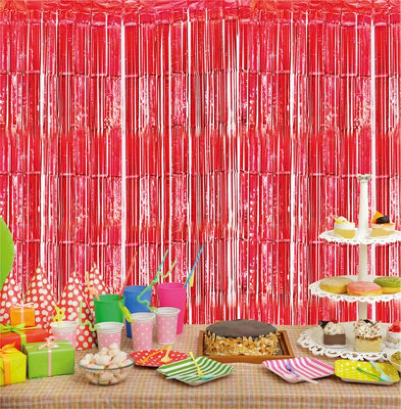 Image of CHEETAHL Red Foil Fringe Shimmer Tinsel Curtain Party Event Backdrop 1m Wide x 3m Drop ELV-564376
