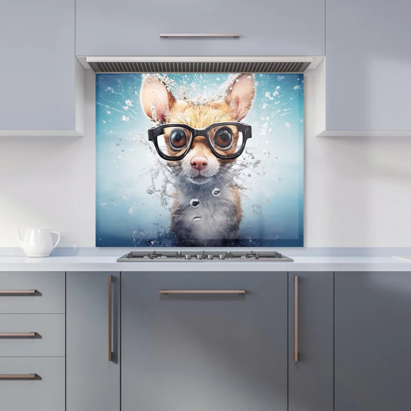 Image of Warren Reed - Designer Splashart Doormouse With Glasses Kitchen Splashback in Blue Size: 600mm x 750mm Blue Unisex 600mm x 750mm