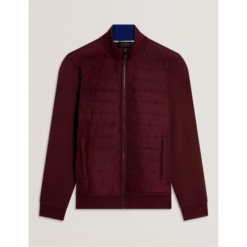 Image of Ted Baker Mens Long Sleeve Quilted Hybrid Jacket Maroon male S (2)