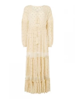 Image of Free People Long Sleeve Crochet Panel Sada Maxi Dress White
