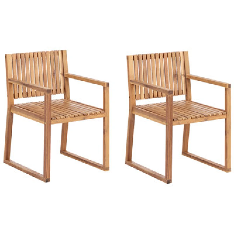Image of Beliani Set Of 2 Garden Chairs Sassari Ii Certified Acacia Wood Light Brown