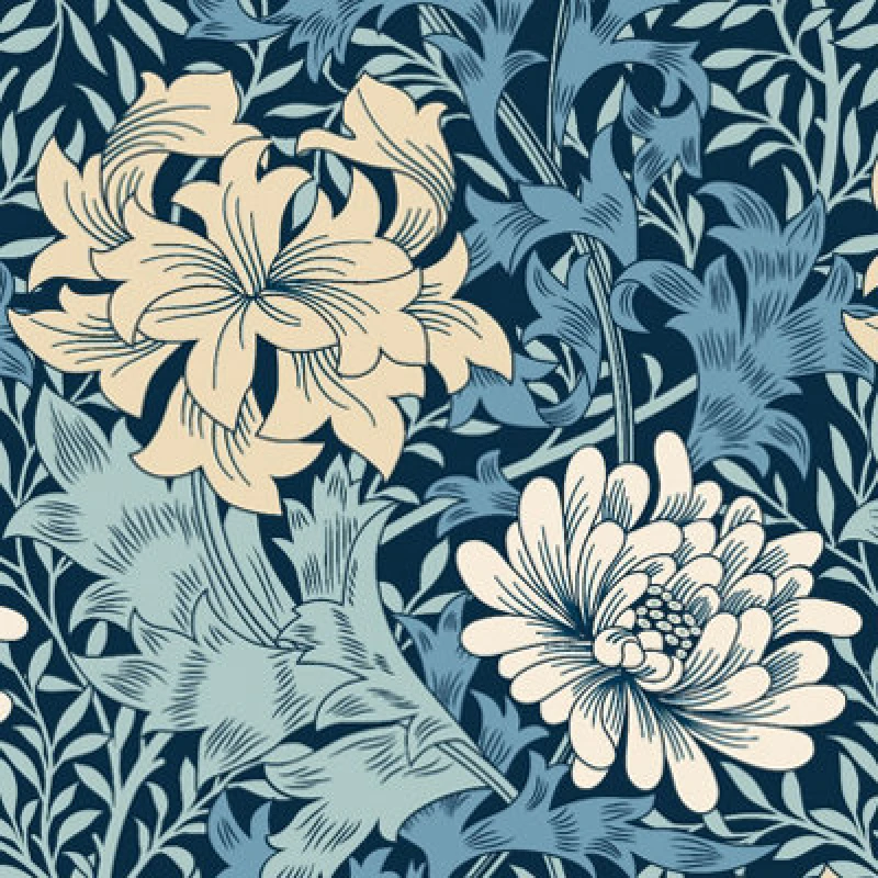 Image of Hoopla Walls Chrysanthemum Navy Mix Smooth Matt Wallpaper