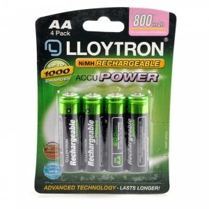 Image of Lloytron B011 Rechargeable Accupower AA Ni-MH Batteries 800mAh 4 Pack