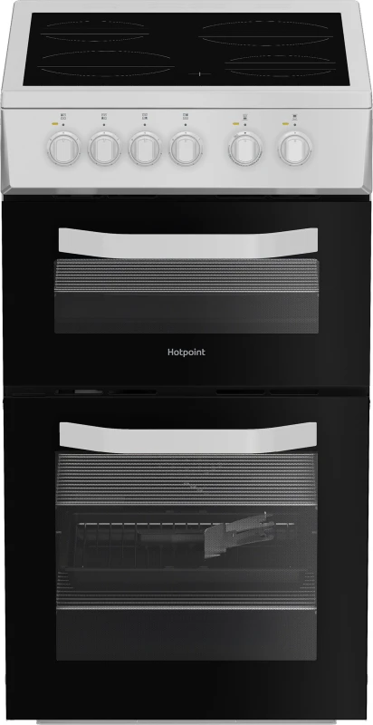 Image of Hotpoint HTE5VCW 50cm Wide Single Oven Electric Cooker with Ceramic Hob - White - A Rated