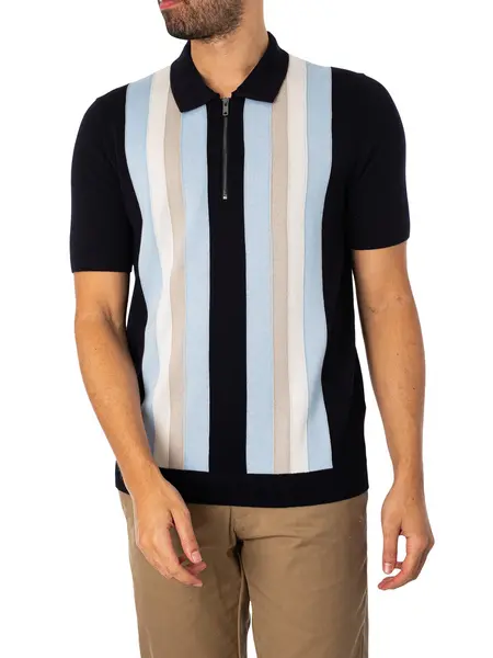 Image of HUGO Sholpon Zip Polo Shirt Navy L