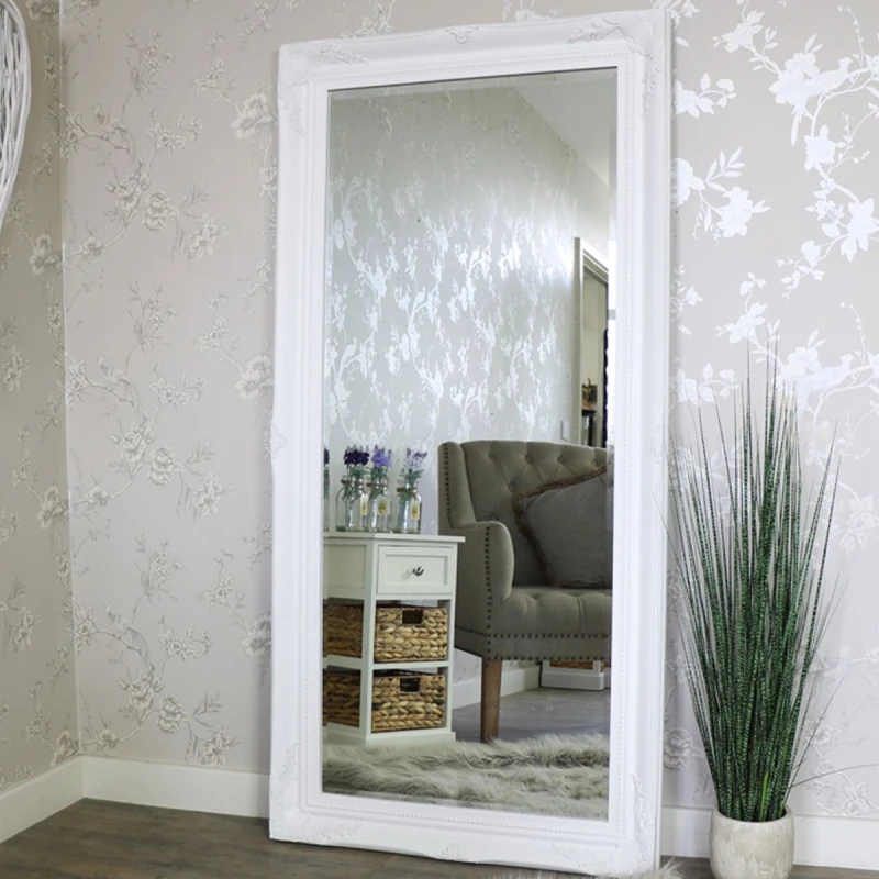 Image of Melody Maison Extra Large White Ornate Wall/Floor Mirror 158cm X 78cm White unisex