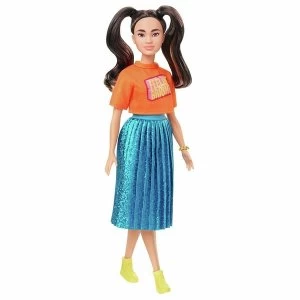 Image of Barbie Doll Fashionistas Short Doll with Long Brunette Pigtails & Shimmery Skirt