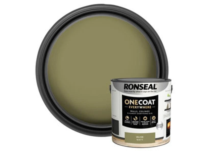 Image of Ronseal One Coat Everywhere Multi Surface Matt Paint Olive - 2.5L Green