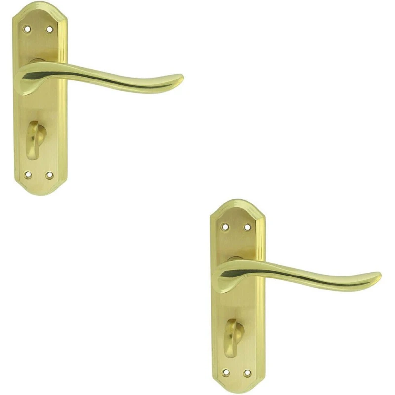 Image of Loops 2x PAIR Curved Lever on Sculpted Bathroom Backplate 180 x 48mm Dual Brass Metallics