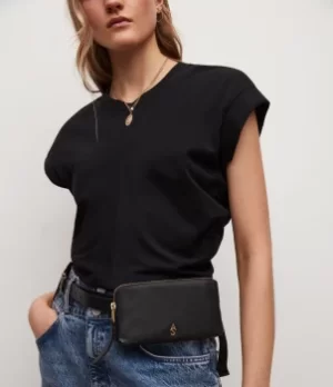 Image of Lila AllSaints Womens Leather Bag Belt, Black, Size: S/M