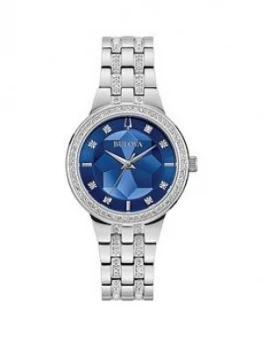 Image of Bulova Phantom Blue And Crystal Set Kaleidoscope Dial Stainless Steel Bracelet Ladies Watch