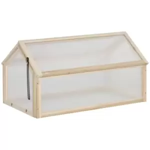 Image of Outsunny Wooden Cold Frame Greenhouse Garden Polycarbonate Grow House - Natural