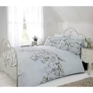 Image of Eloise Oriental Blossom Duvet Cover and Pillowcase Set (Duck Egg, Double)