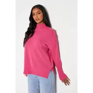 Image of I Saw It First Reycled Knit Jumper With Shoulder Button Detail And Side Split - Pink