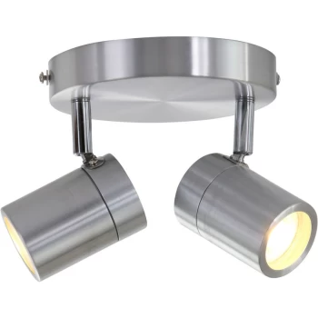 Image of Sienna Lighting - Sienna Upround Twin Spotlight Brushed Steel IP44