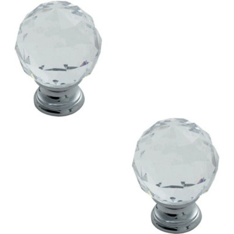 Image of Loops 2x Faceted Crystal Cupboard Door Knob 25mm Dia Polished Chrome Cabinet Handle Multi unisex