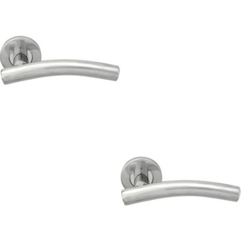 Image of Loops 2x PAIR Arched Round Bar Handle on Round Rose Concealed Fix Polished Steel Metallics