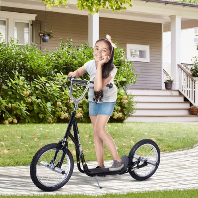 Image of Homcom Teen Stunt Scooter W/ 16" Tyres Adjustable Height, Black 371-026BK