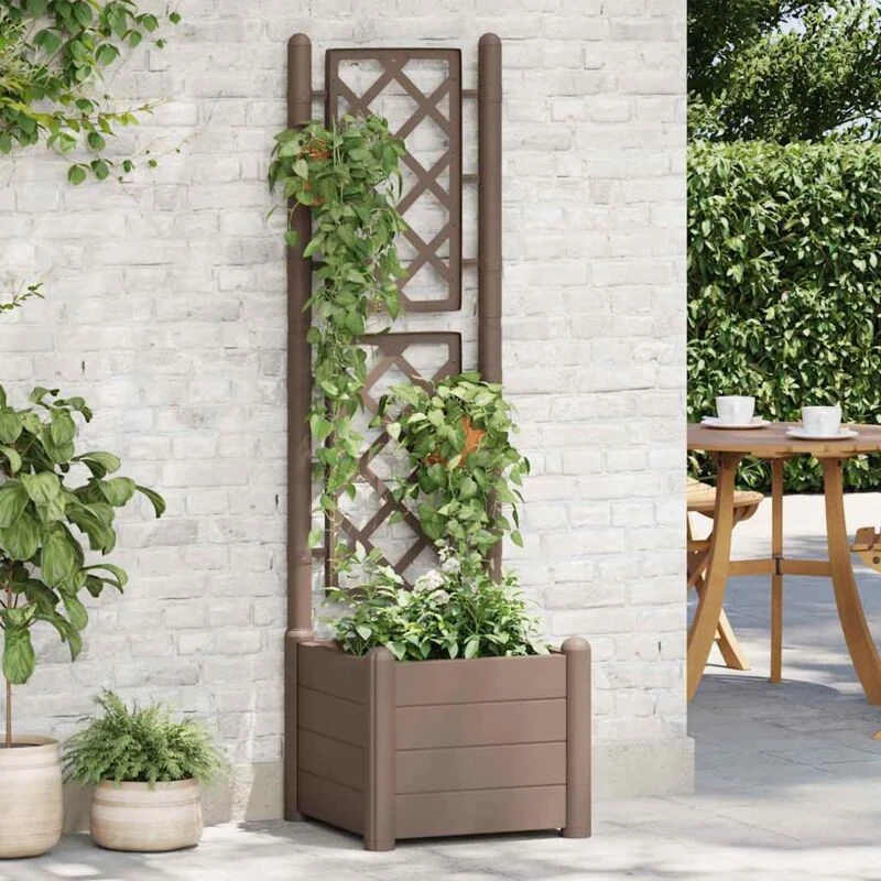 Image of VIDAXL Garden Planter with Trellis 43x43x142cm pp Mocha Vidaxl 8720286194072