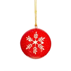 Image of Red Snowflake Paper Mache Bauble