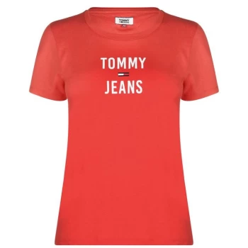 Image of Tommy Jeans Square Logo T Shirt - FLAME SCARLET