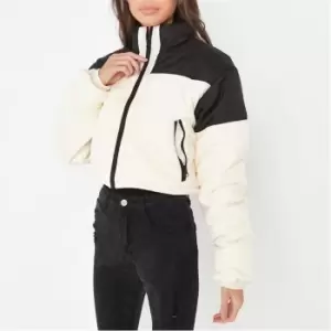 Image of Missguided Colourblock Cropped Puffa Coat - White