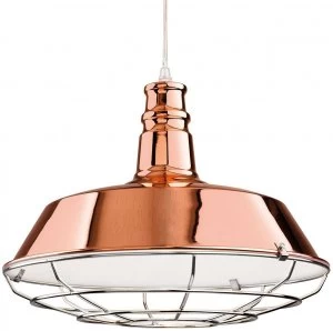 Image of 1 Light Dome Ceiling Pendant Copper, Chrome Grill, E27