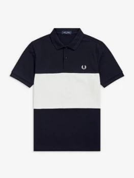 Image of Fred Perry Colour Block Polo, Navy, Size S, Men