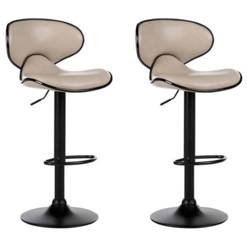 Image of Beliani Set Of 2 Bar Chairs Conway Faux Leather Swivel Light Beige