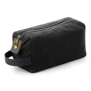 Image of Quadra Heritage Leather Accented Waxed Canvas Wash Bag (One Size) (Black)