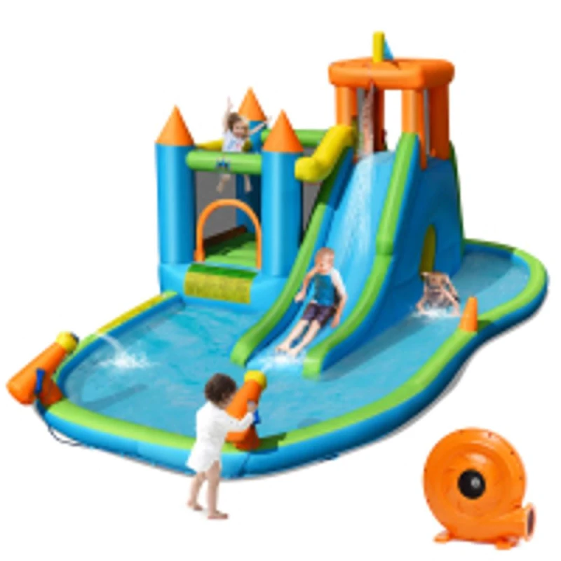 Image of COSTWAY Inflatable Water Slide Kids Jumping Bounce House Splash Water Pool w/ Blower Multi