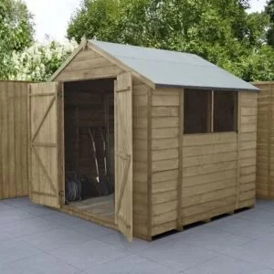 Image of Forest Garden 7X7 Apex Pressure Treated Overlap Natural Timber Wooden Shed With Floor