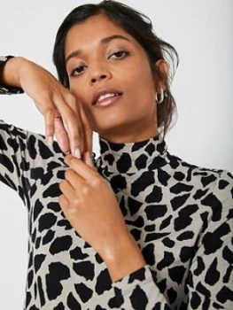 Image of Mint Velvet Giraffe Print Polo Neck Top - Neutral