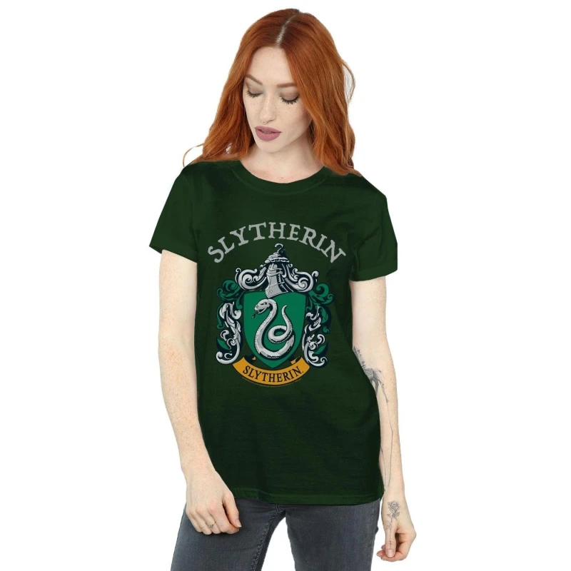 Image of Harry Potter Slytherin Crest Cotton Boyfriend T-Shirt Green female