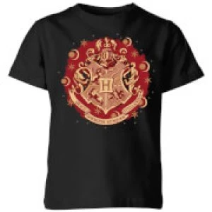 Image of Harry Potter Hogwarts Christmas Crest Kids T-Shirt - Black - 5-6 Years