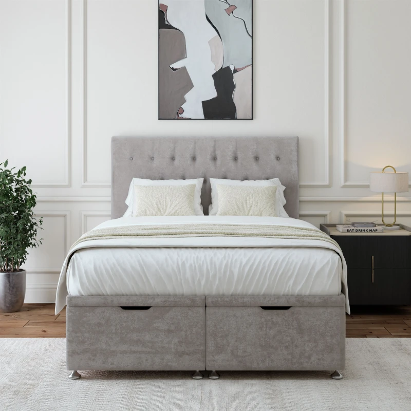 Image of Bedmaster Bedmaster Luxury Velvet Ottoman Divan Base And Button Headboard in Light Grey Size: Single Light Grey Single Unisex 7867868803135