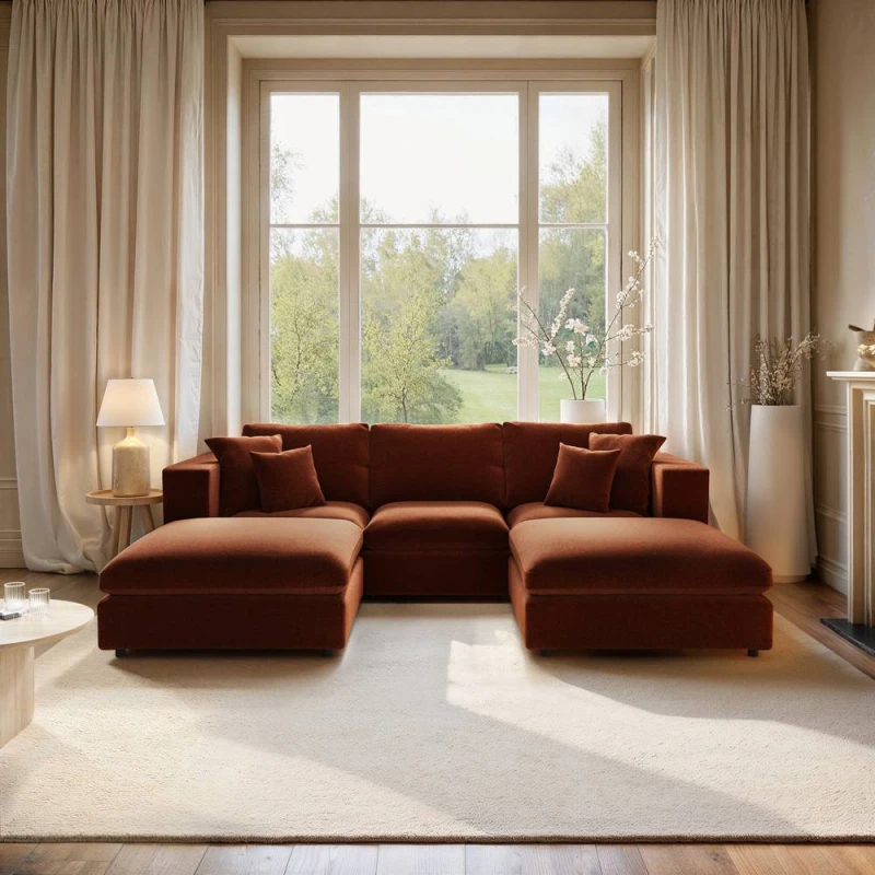 Image of Solace+Co Asher U Shape Corner Sofa Bundle in Orange Orange Unisex