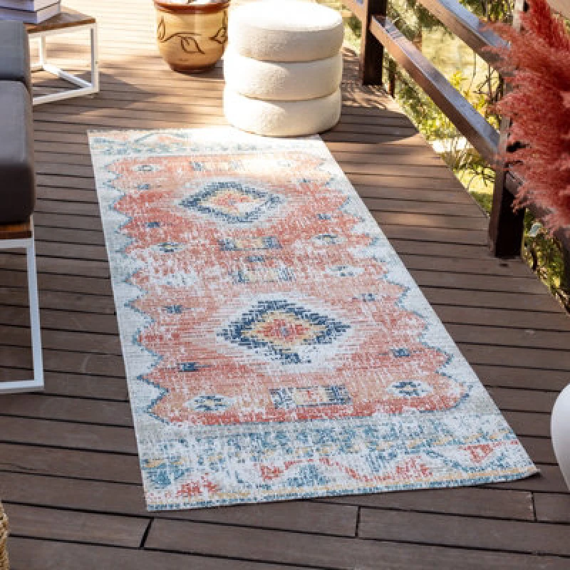 Image of Livabliss In- & Outdoor Global Burnt Orange Nawel Runner Rug 80 X 220 Cm - Easy To Clean, Perfect For Balcony, Kitchen Or Dining Room
