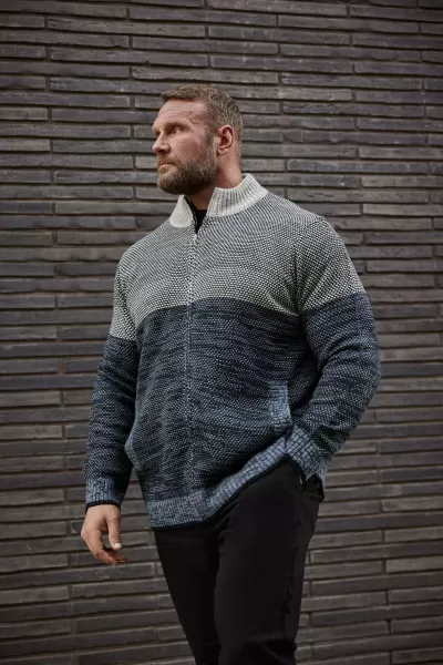 Image of Full Zip Fleece Lined Knitted Jumper