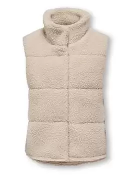 Image of Only Kids Girls Teddy Fleece Gilet - Pumice Stone, Cream, Size 8 Years, Women