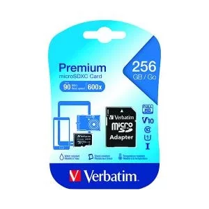 Image of Verbatim Premium MicroSDXC Card with Adapter 256GB C10U1 44087
