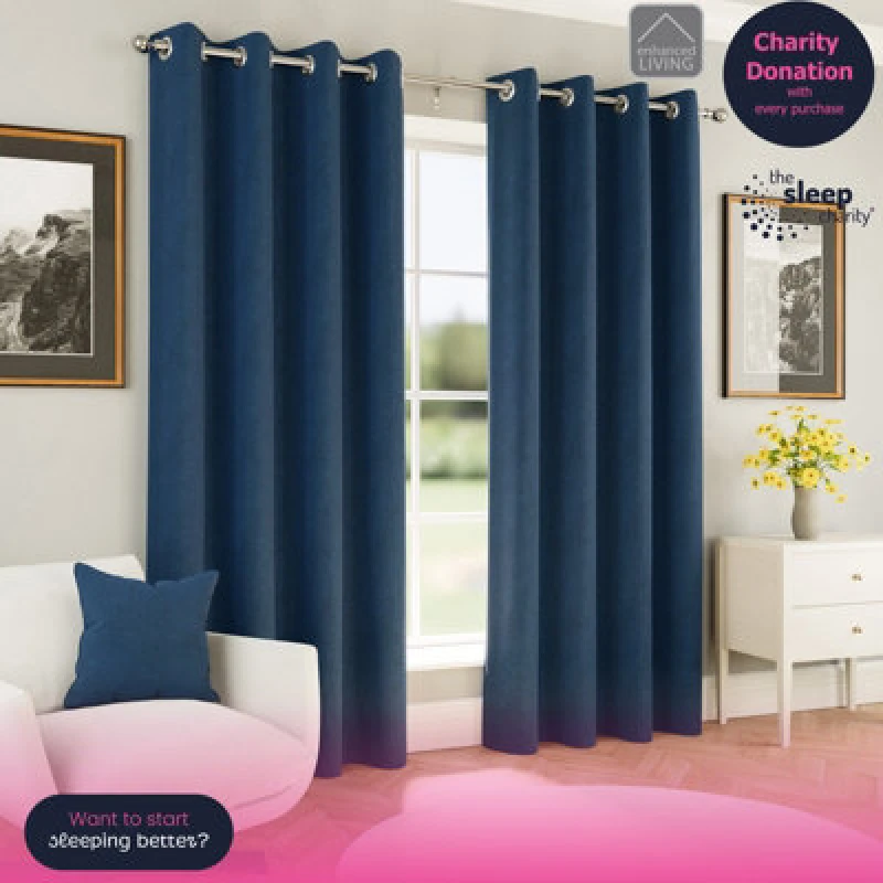 Image of Enhanced Living Chester 100% Blackout Herringbone Eyelet Curtains Curtains 46x54 Blue 38040118001