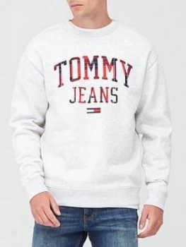 Image of Tommy Jeans Tjm Plaid Tommy Graphic Crew Sweatshirt - Grey