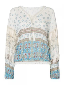 Image of Free People Macra Maze Me Long Bell Sleeve Printed Top White