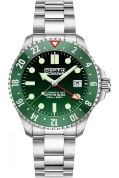Image of Depth Charge 42mm Stainless Steel Green Gradient Dial Dive Watch, Japanese Automatic GMT, Green Ceramic Bezel, Sapphire Glass, 200m Water Resistance.