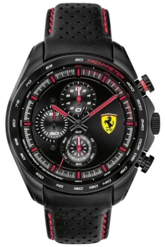 Image of Scuderia Ferrari Mens Speed-Racer Black Leather Strap Watch